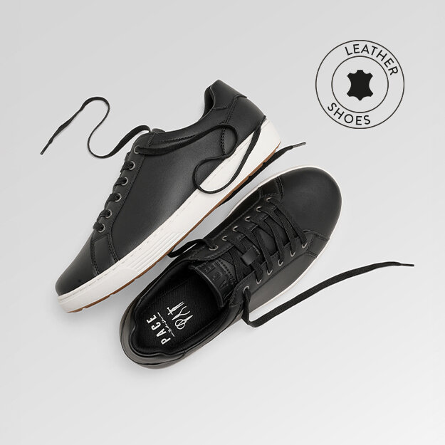 Svarta sneakers med vit sula i äkta skinn från Pace