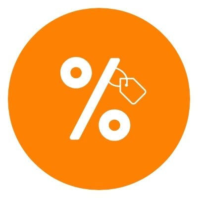 Orange skylt med ett procenttecken