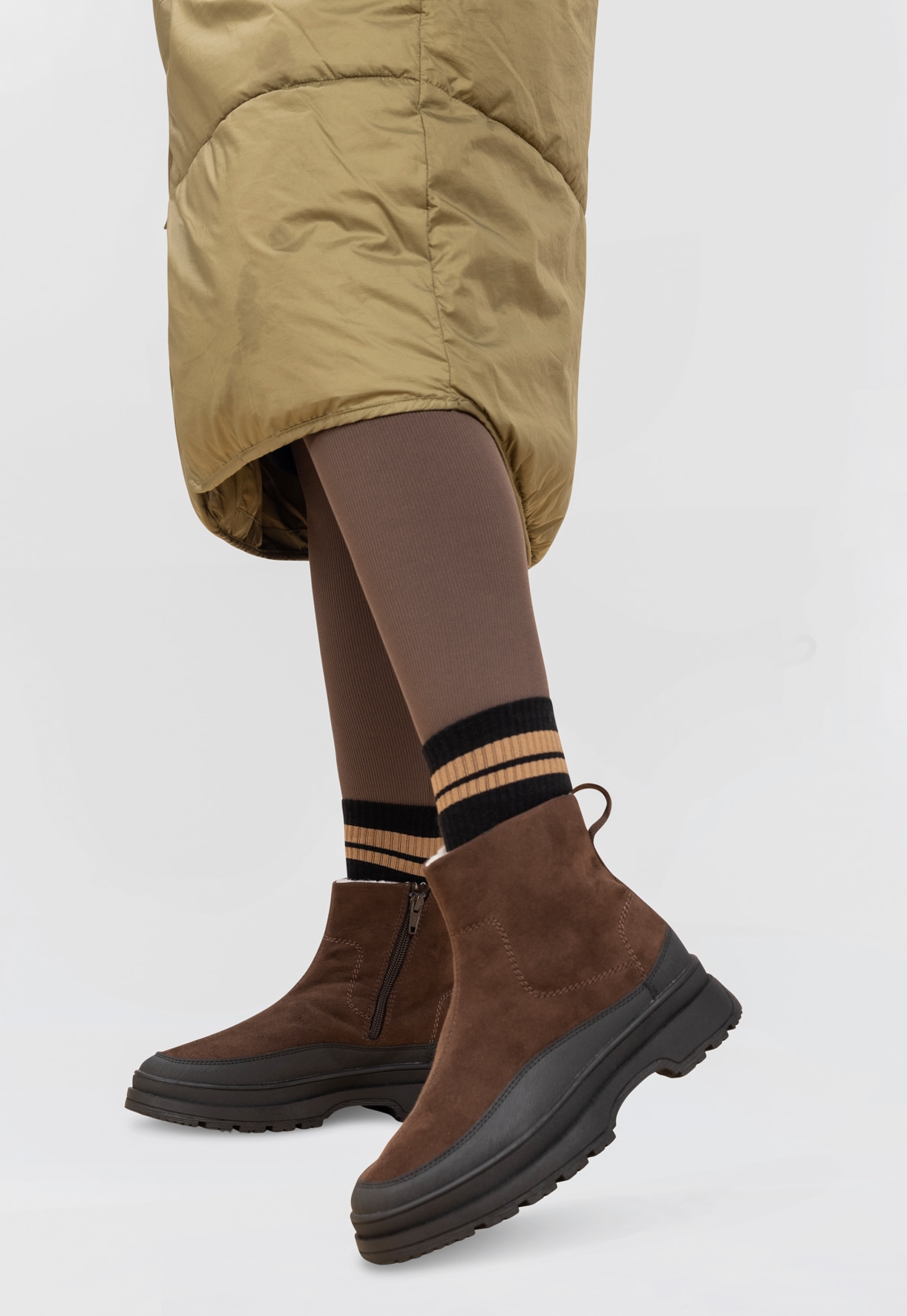 LINEAR, Varmfodrade boots med dragkedja Bruna