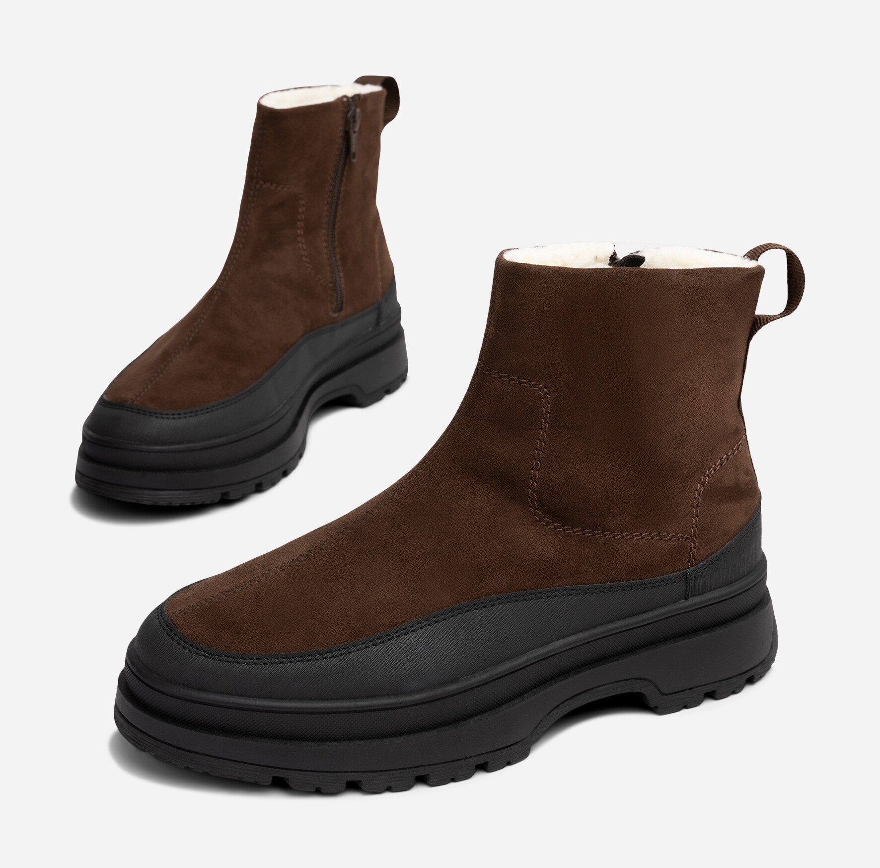 LINEAR, Varmfodrade boots med dragkedja Bruna