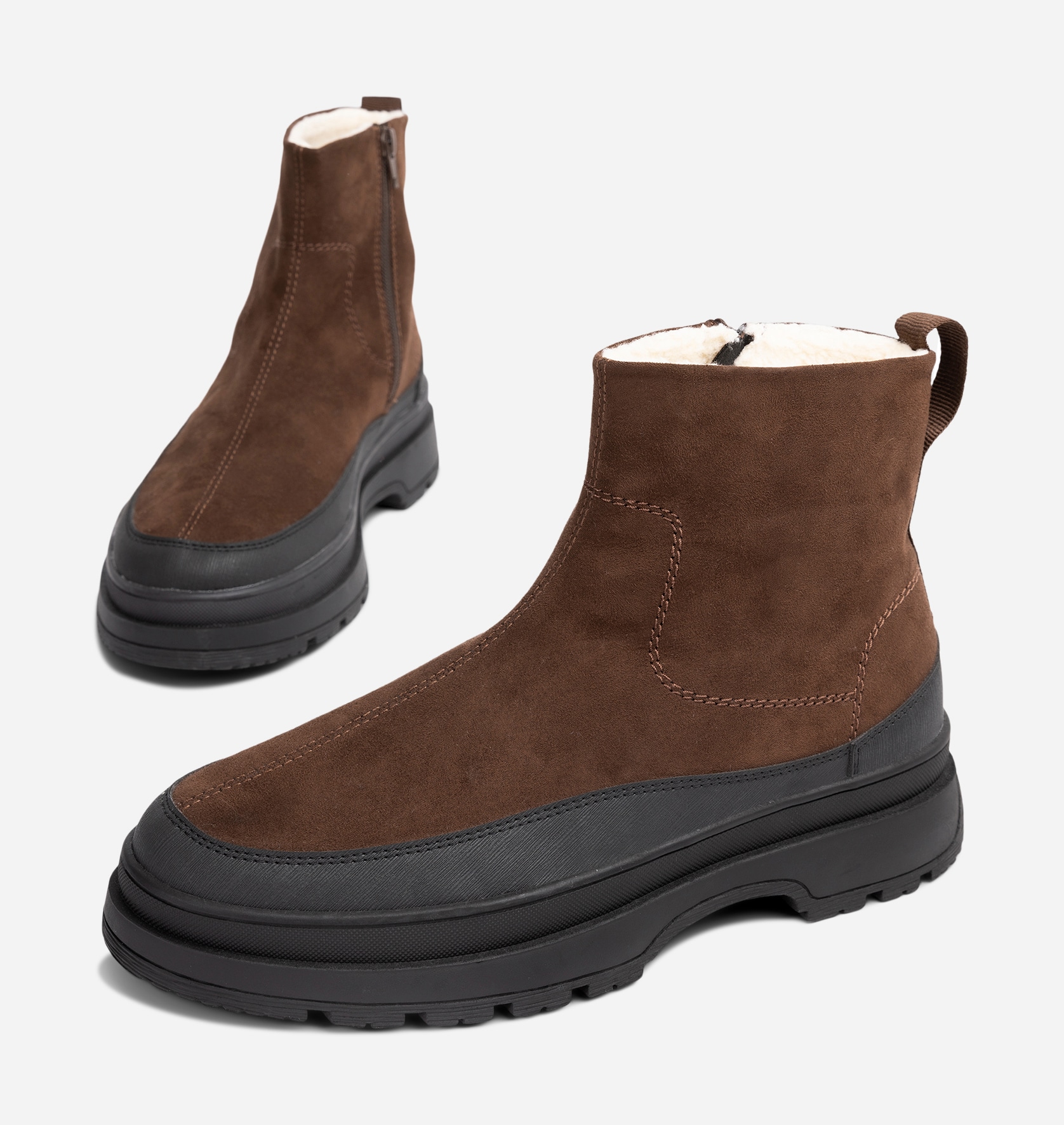 LINEAR, Varmfodrade boots med dragkedja Bruna