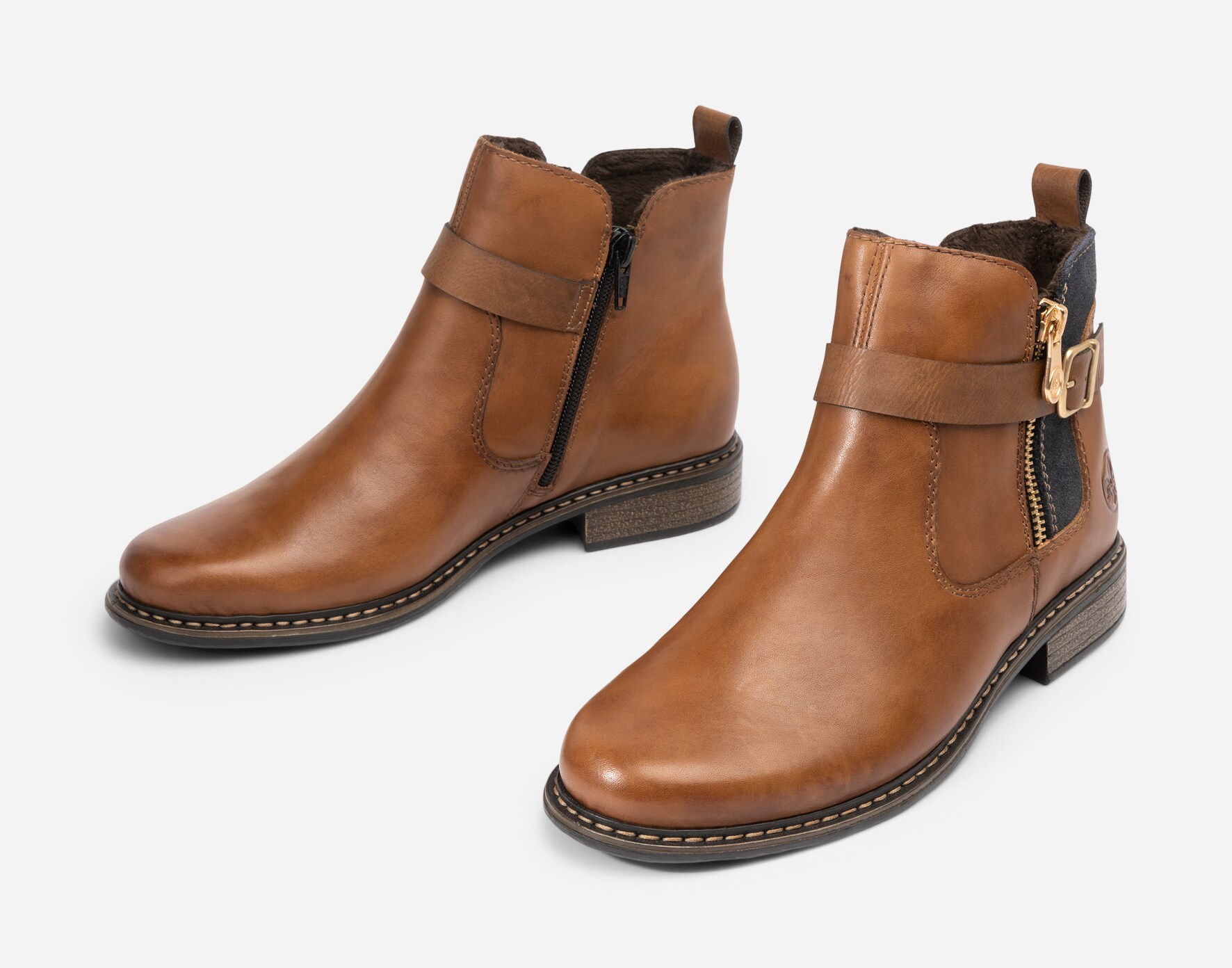 RIEKER, Boots med spänne Bruna