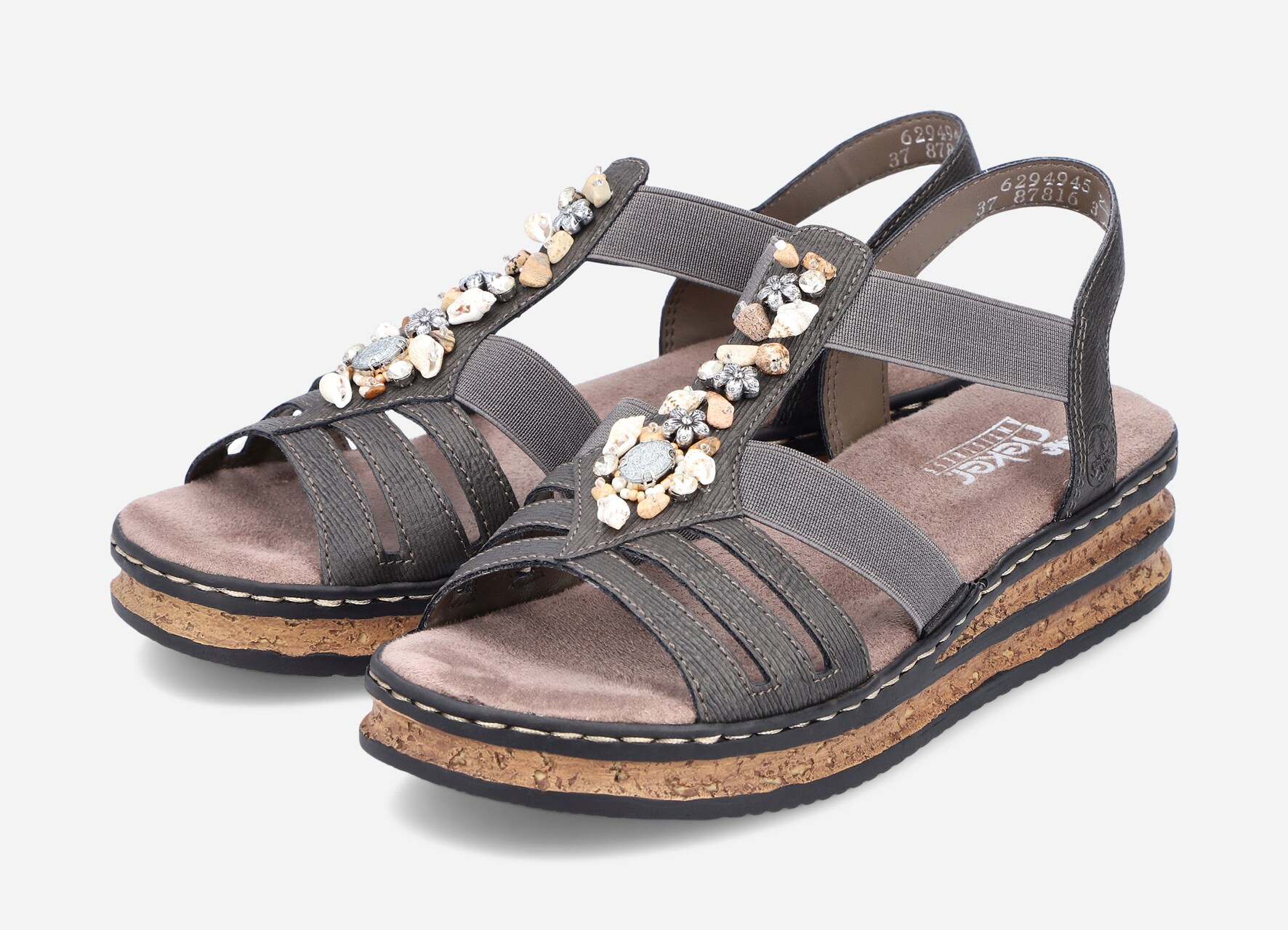 RIEKER, Sandaler med remmar Gråa