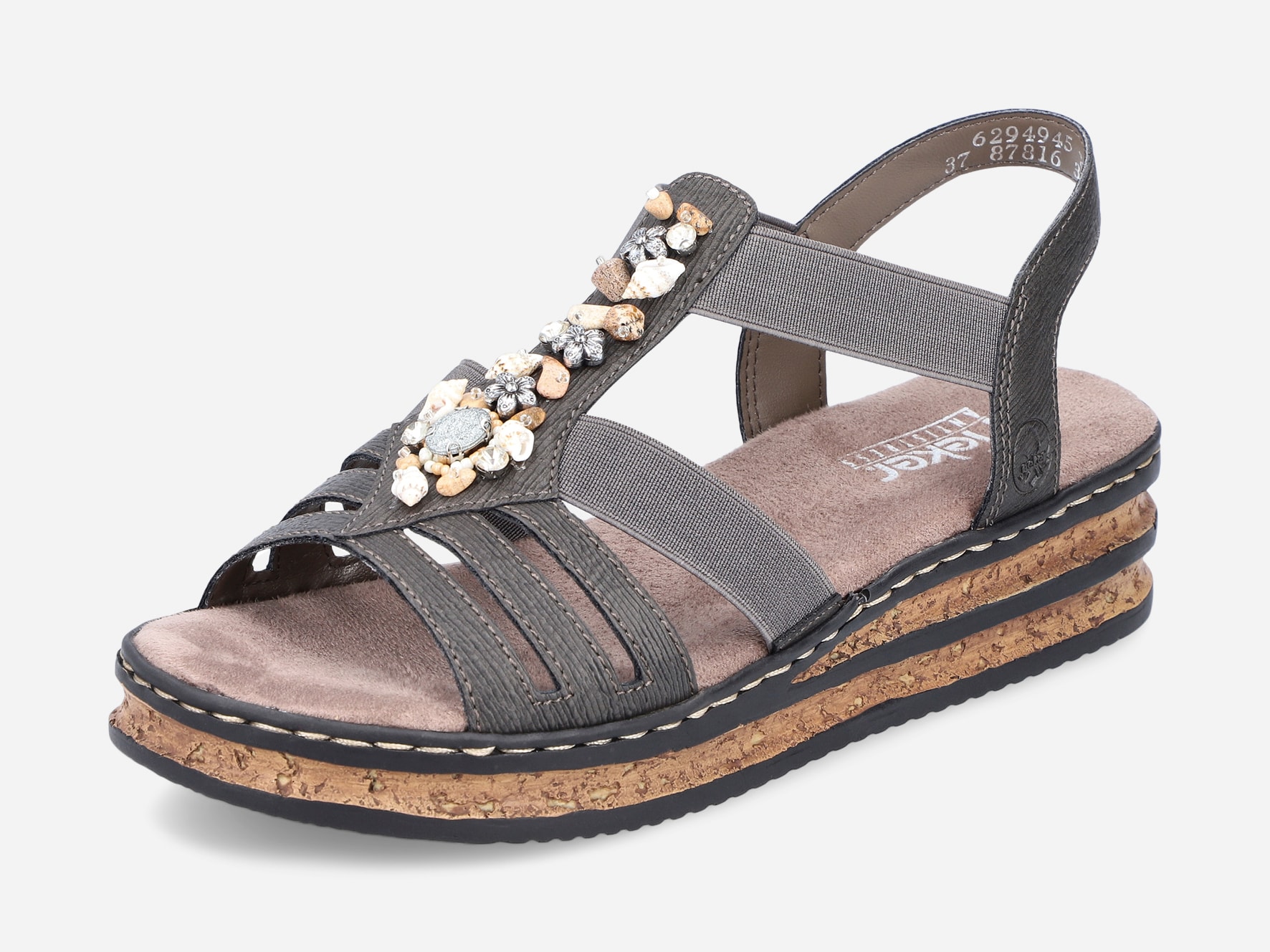 RIEKER, Sandaler med remmar Gråa