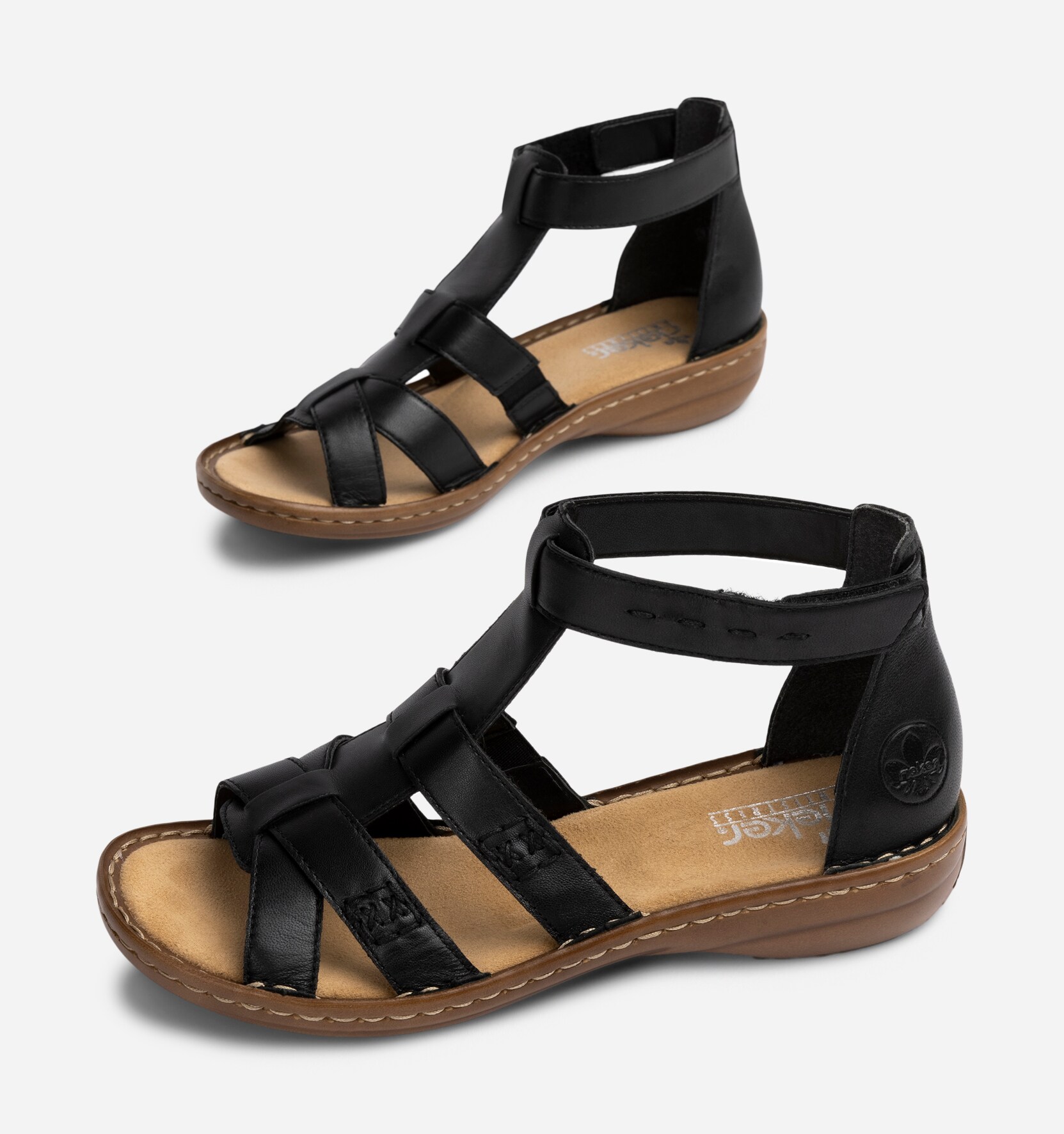 RIEKER, Sandaler med remmar Svarta
