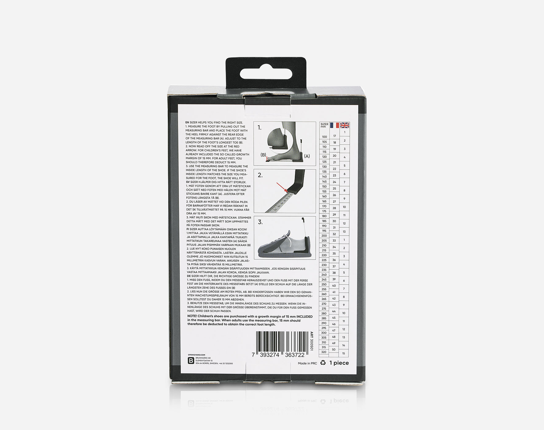 SPRINGYARD, Mätsticka för skor och fot Metallfärgade