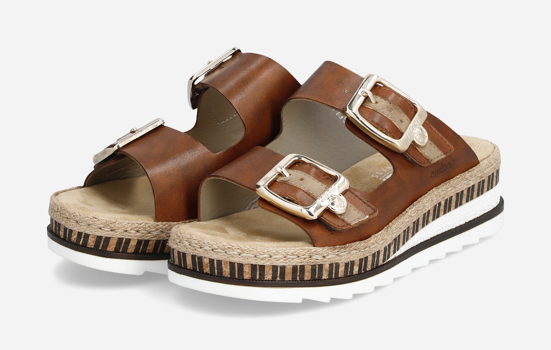 RIEKER, Sandaletter med remmar Bruna