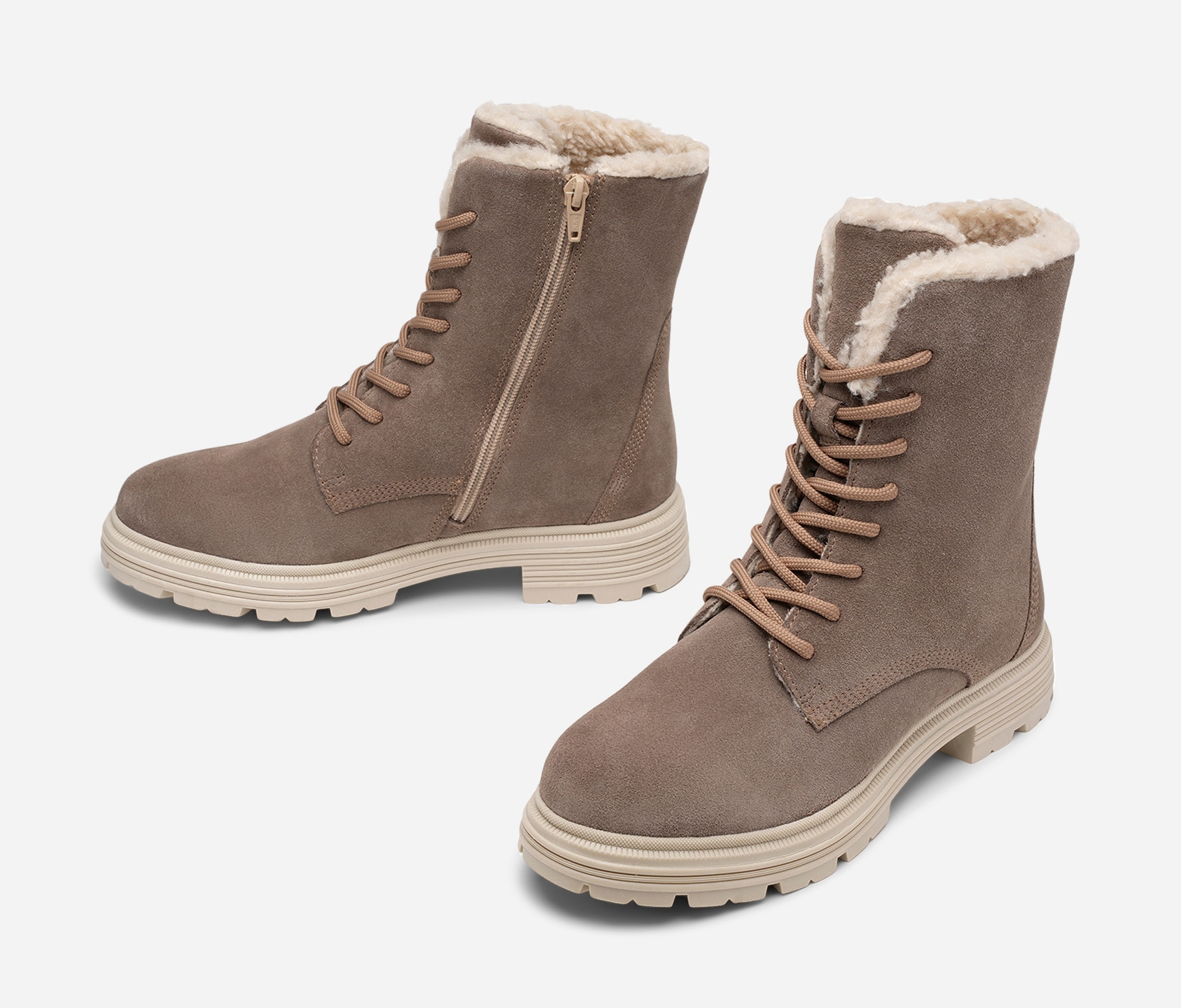PACE, Varmfodrade boots med snörning Beigea