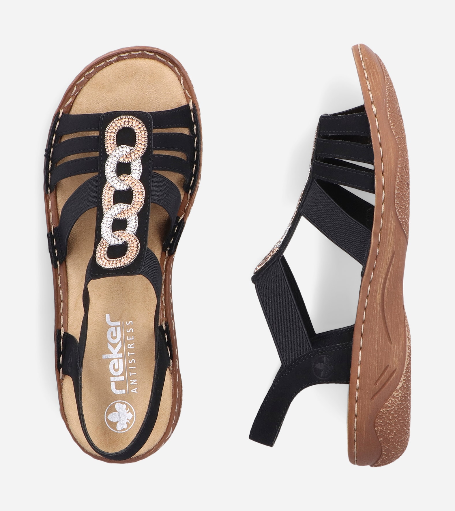 RIEKER, Sandaler med remmar Svarta