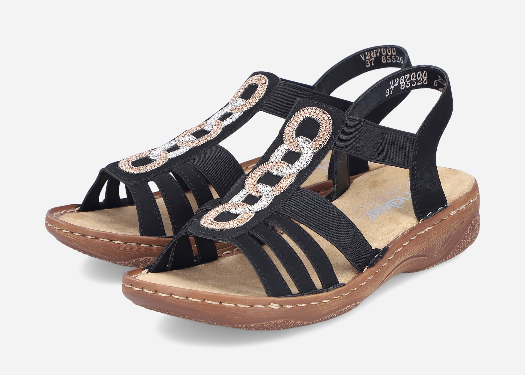 RIEKER, Sandaler med remmar Svarta