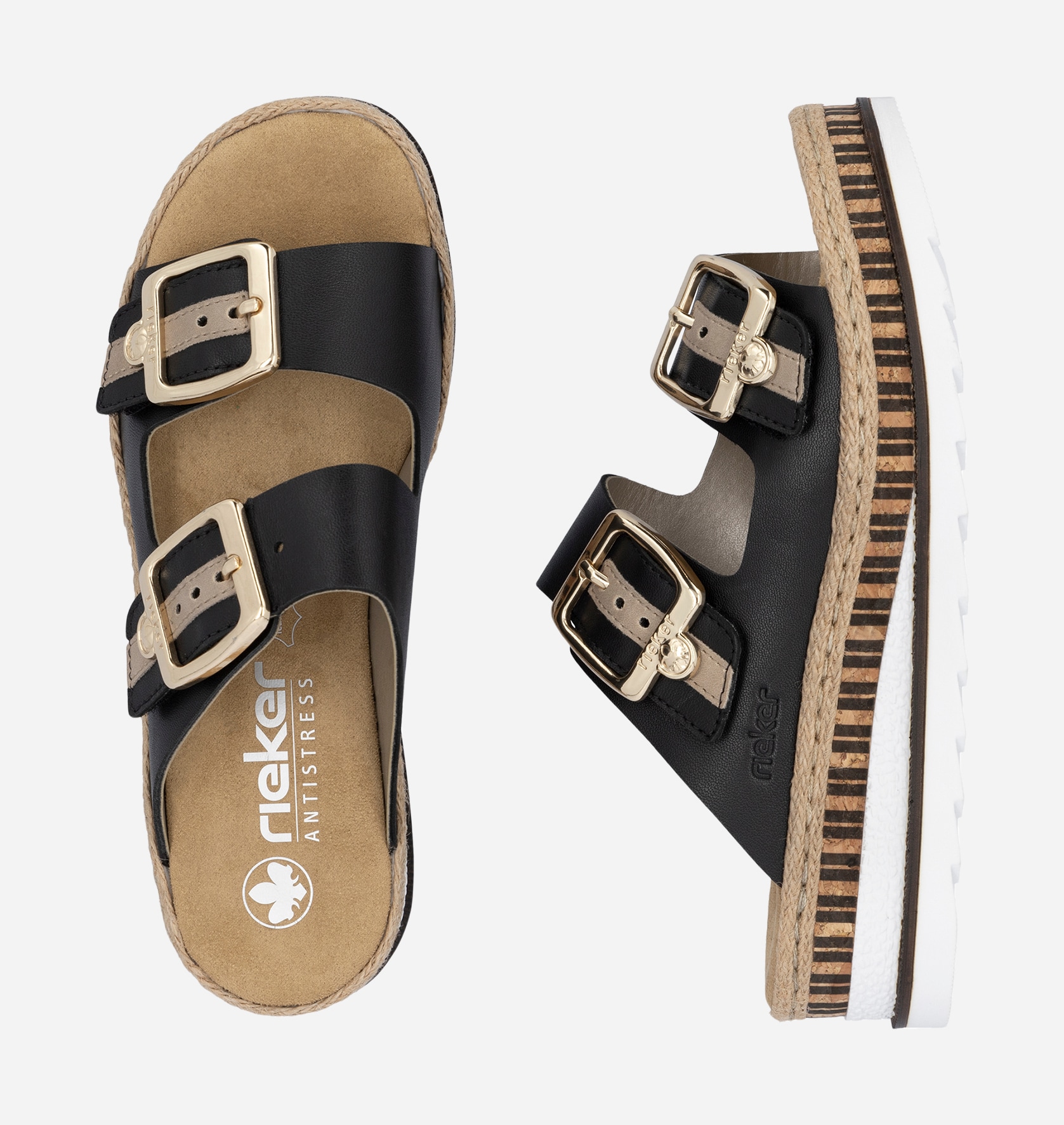 RIEKER, Sandaletter med remmar Svarta