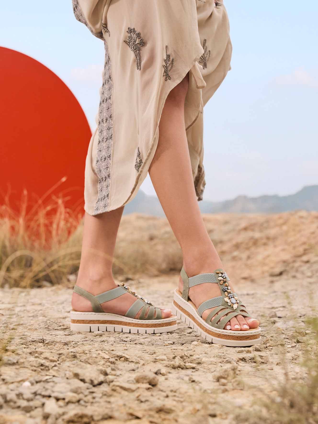 RIEKER, Sandaler med remmar Gröna
